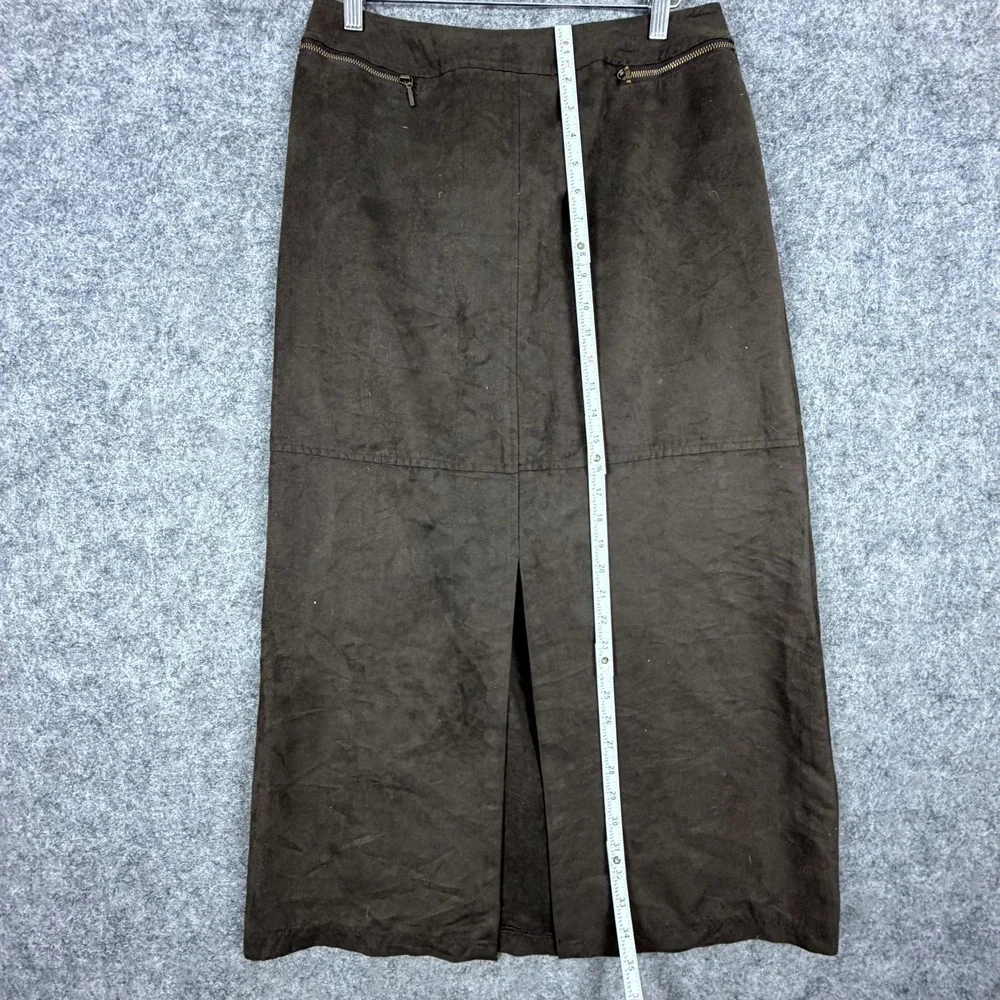 Vintage Kentina Faux Suede Skirt Womens 8 Brown Front Slit Retro Office Siren